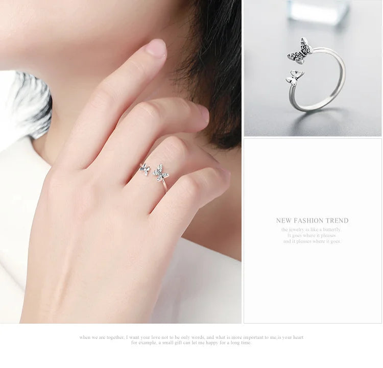 Dazzling Butterfly Sterling Silver Open Ring: A Symbol of Freedom - Rings