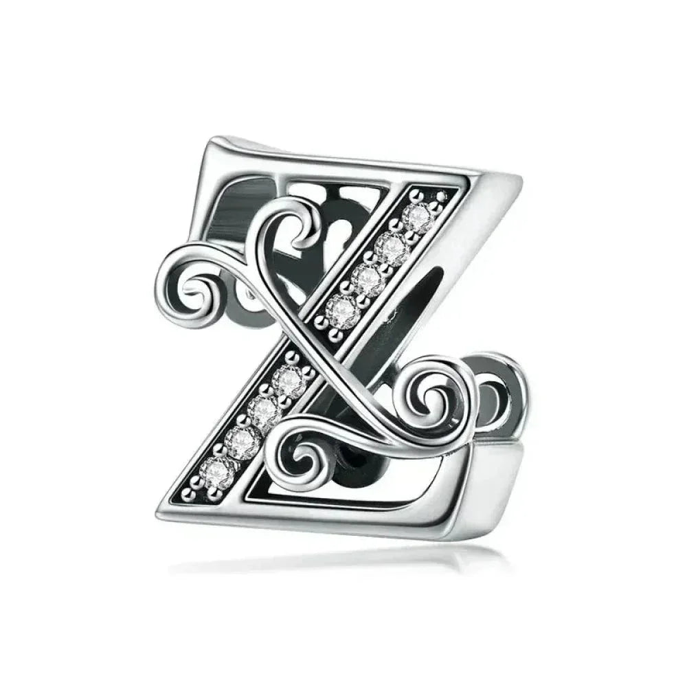 Chic 925 Sterling Silver Cz Alphabet Beads For Charm Bracelet Vintage A To Z Letter Charms (Bsc030)