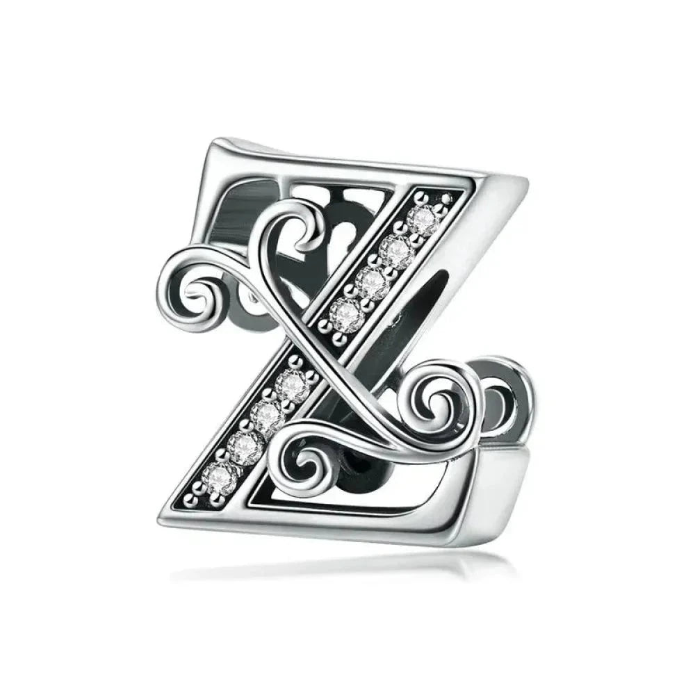Chic 925 Sterling Silver CZ Alphabet Beads for Charm Bracelet - Vintage A to Z Letter Charms (BSC030)