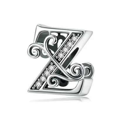 Chic 925 Sterling Silver CZ Alphabet Beads for Charm Bracelet - Vintage A to Z Letter Charms (BSC030)