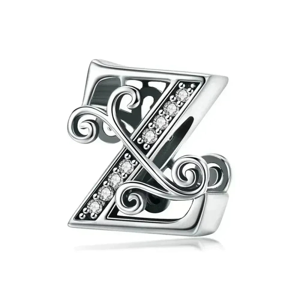Chic 925 Sterling Silver Cz Alphabet Beads For Charm Bracelet Vintage A To Z Letter Charms (Bsc030)