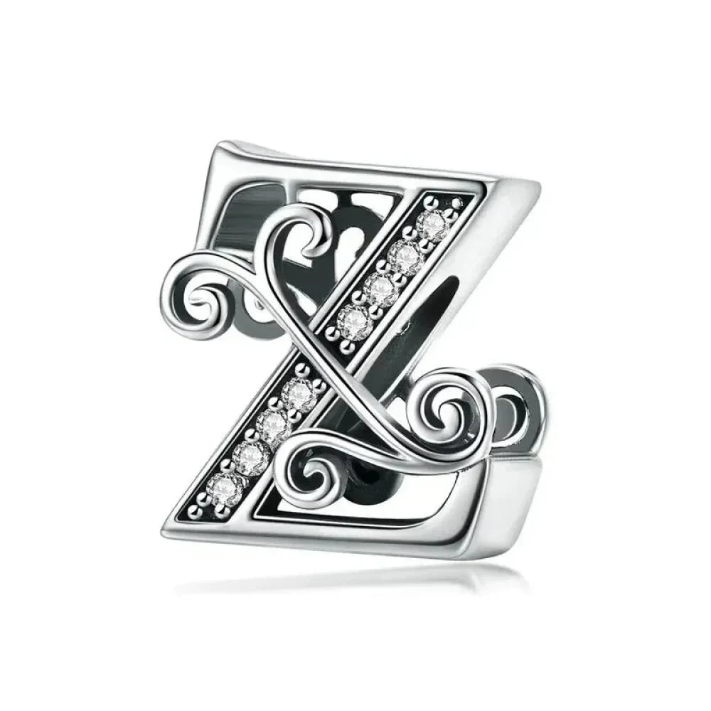 Chic 925 Sterling Silver CZ Alphabet Beads for Charm Bracelet - Vintage A to Z Letter Charms (BSC030)