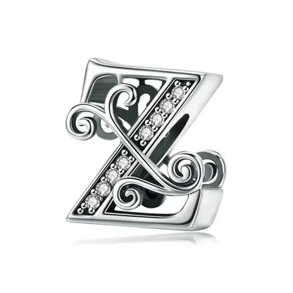 Chic 925 Sterling Silver CZ Alphabet Beads for Charm Bracelet - Vintage A to Z Letter Charms (BSC030)
