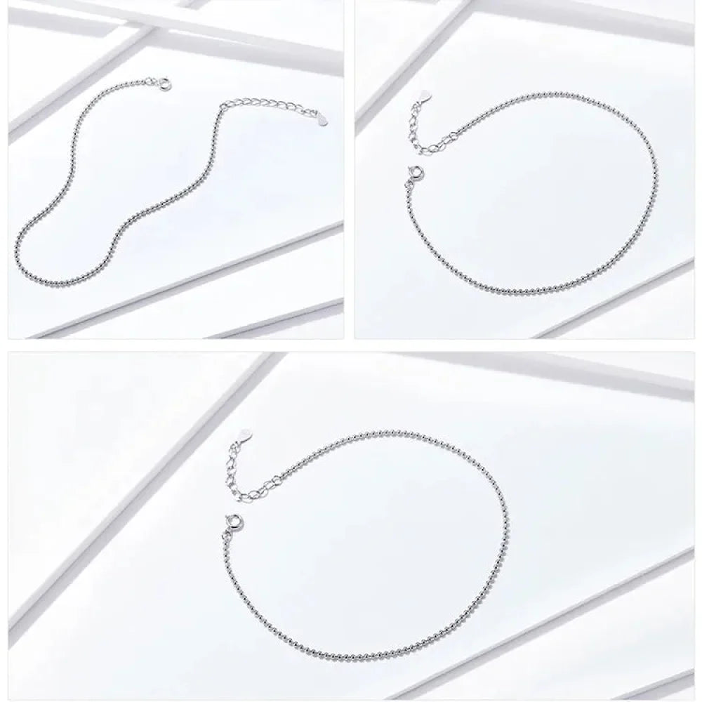 Simple Essential Bead Link Anklets - 925 Sterling Silver Bracelet for Foot jewellery