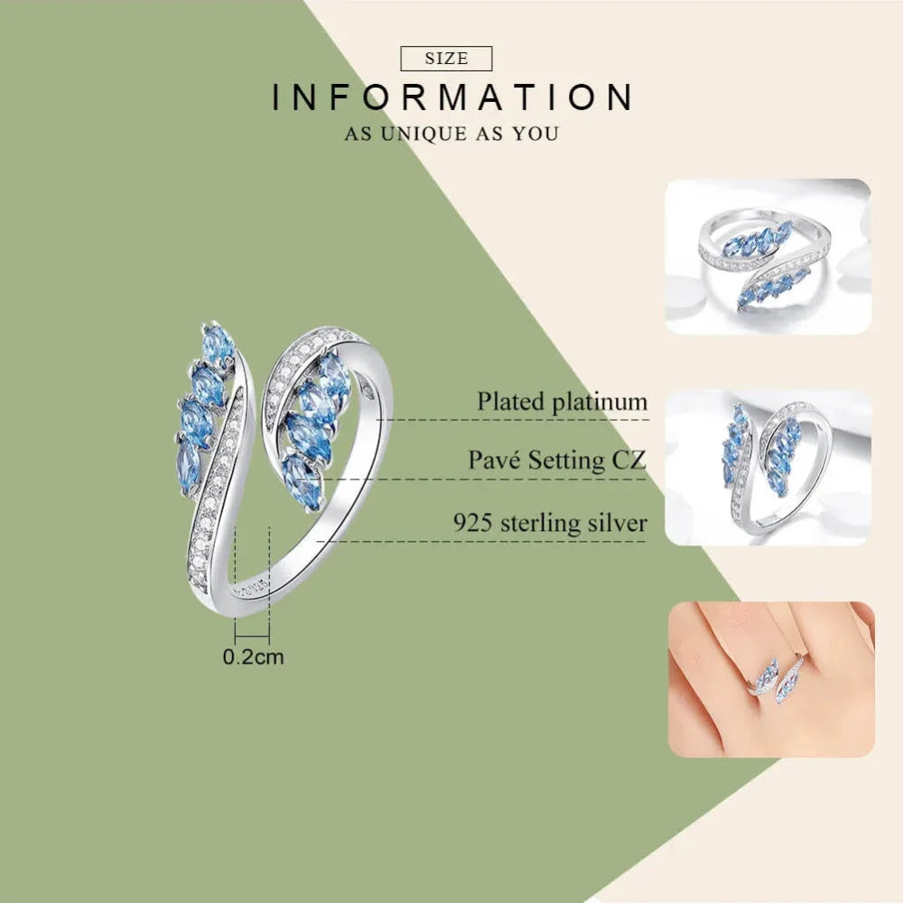 Adjustable Sterling Silver Willow Ring with Light Blue Cubic Zirconia - Rings