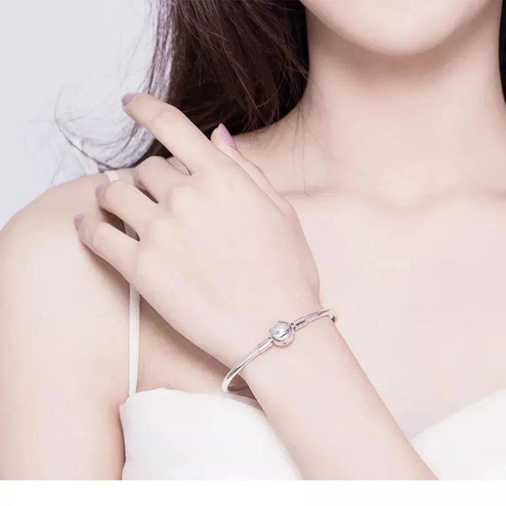 925 Sterling Silver Snake Chain Bangle & Bracelet Pave Setting CZ for Women Pendant Charm Bead DIY Luxury jewellery