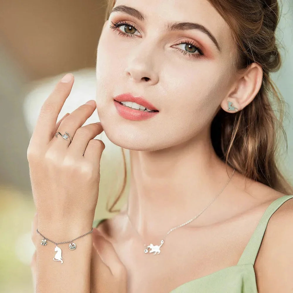 Breathtaking 925 Sterling Silver Cat Necklace | Elegant Pendant Collarbone jewellery SCN232 in 3 Colors - Necklaces