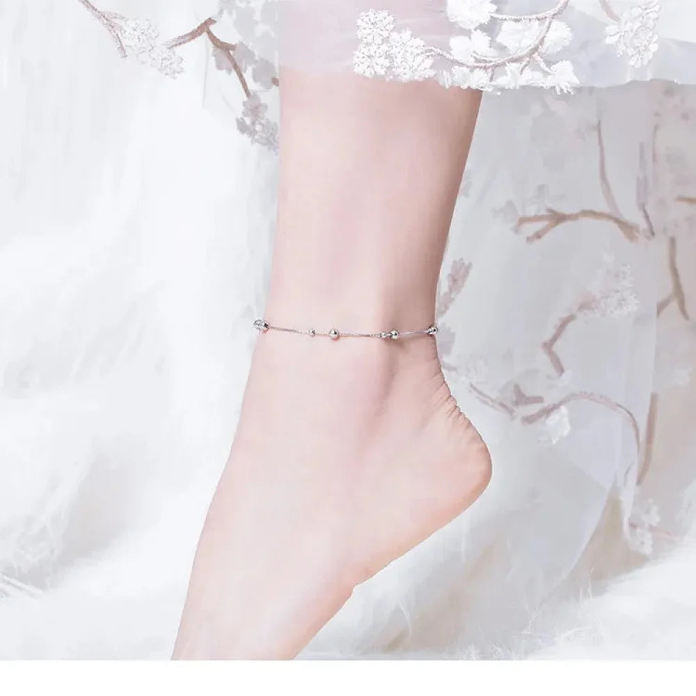 Minimalist Round Beads Anklet - Sterling Silver Chain Bracelet for Leg - Female Foot jewellery For Women - SCT005