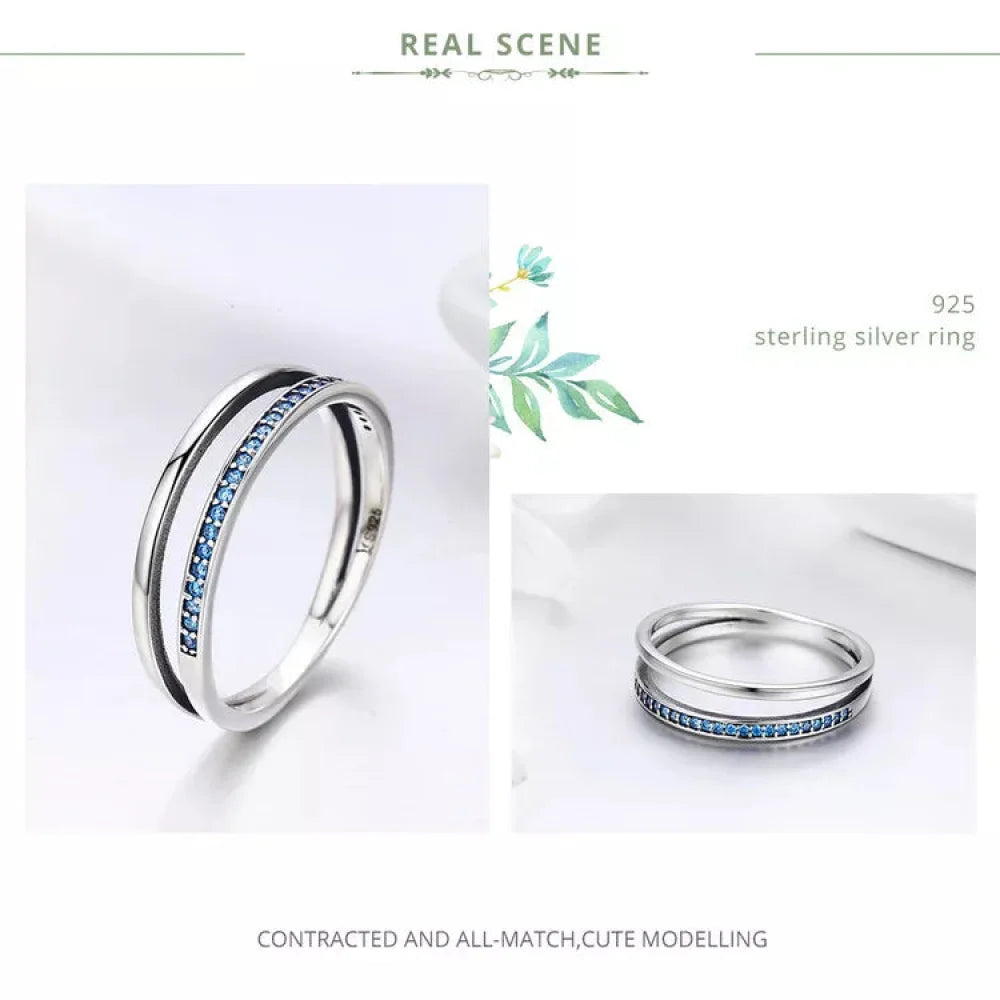 Breathtaking 925 Sterling Silver Double Circle Black Clear CZ Stackable Ring - Rings