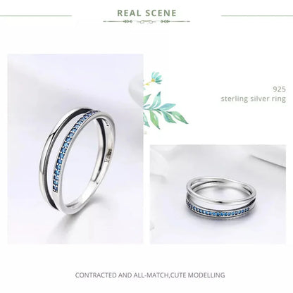 Breathtaking 925 Sterling Silver Double Circle Black Clear CZ Stackable Ring - Rings