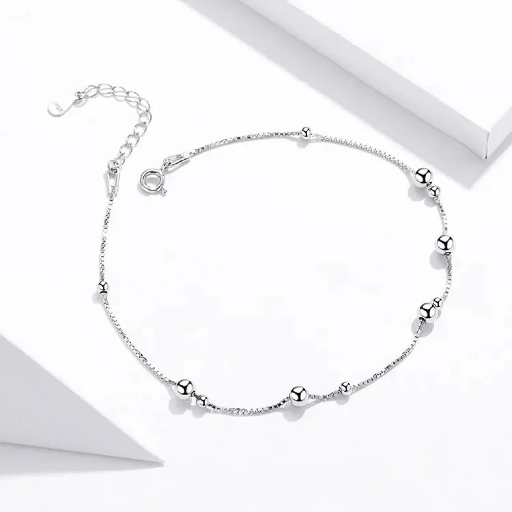 Minimalist Round Beads Anklet - Sterling Silver Chain Bracelet for Leg - Female Foot jewellery For Women - SCT005