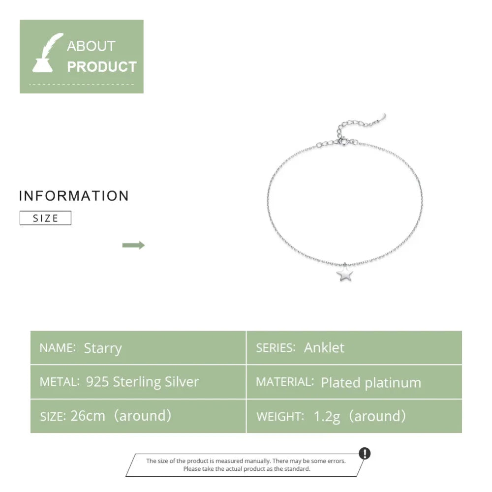 Simple Star Silver Anklet | 925 Sterling Bracelet for Women | Fashion Foot jewellery SCT009 - Anklets