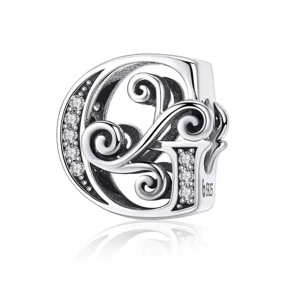 Chic 925 Sterling Silver CZ Alphabet Beads for Charm Bracelet - Vintage A to Z Letter Charms (BSC030) - G
