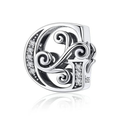Chic 925 Sterling Silver CZ Alphabet Beads for Charm Bracelet - Vintage A to Z Letter Charms (BSC030) - G