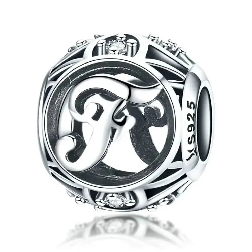 925 Sterling Silver Alphabet Charms - A to Z Letter Collection for DIY jewellery Making - Alphabet-F