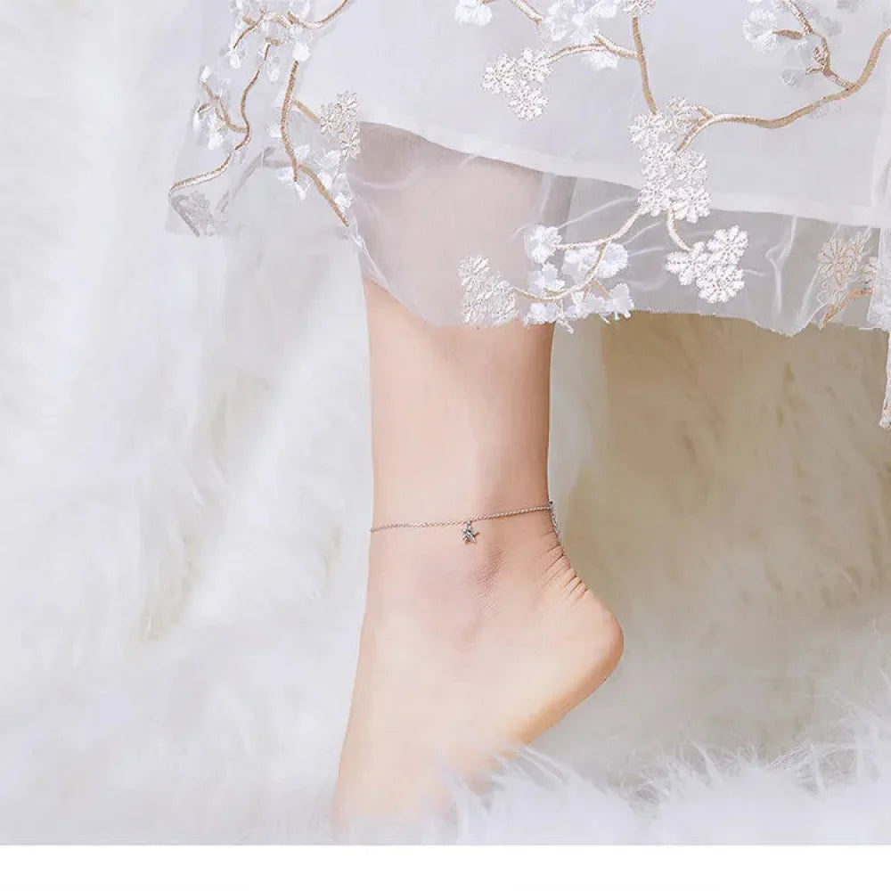 Simple Star Silver Anklet | 925 Sterling Bracelet for Women | Fashion Foot jewellery SCT009 - Anklets