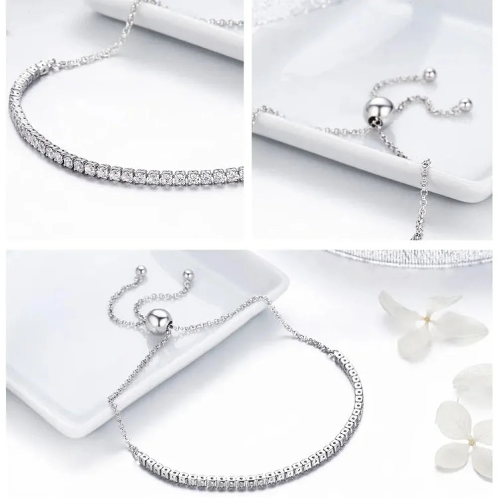 14K Gold Plated CZ Tennis Bracelet | Adjustable 925 Sterling Silver Slider for Women | Wedding jewellery Gift