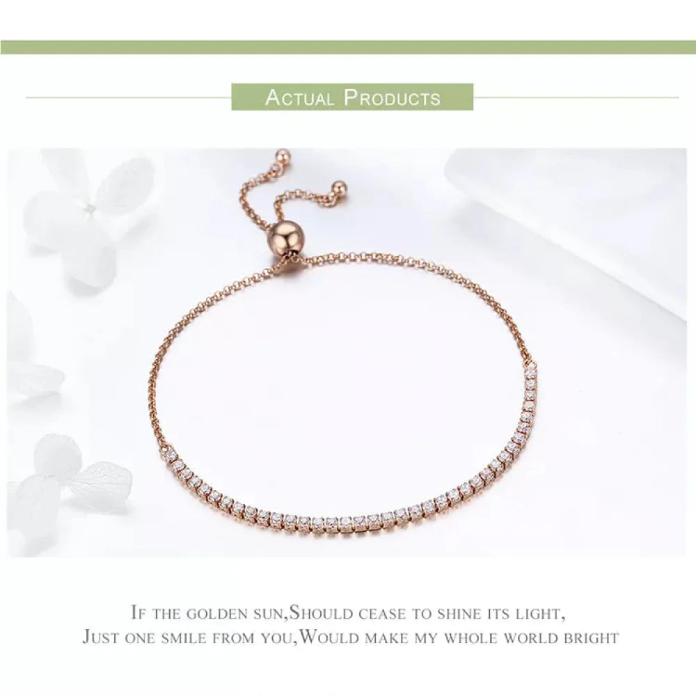 14K Gold Plated CZ Tennis Bracelet | Adjustable 925 Sterling Silver Slider for Women | Wedding jewellery Gift