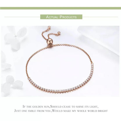 14K Gold Plated CZ Tennis Bracelet | Adjustable 925 Sterling Silver Slider for Women | Wedding jewellery Gift