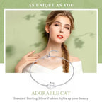 925 Sterling Silver Cat & Heart Link Chain Bracelets | Authentic Jewelry Gift In 3 Colors