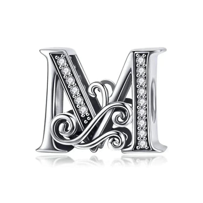 Chic 925 Sterling Silver CZ Alphabet Beads for Charm Bracelet - Vintage A to Z Letter Charms (BSC030) - M