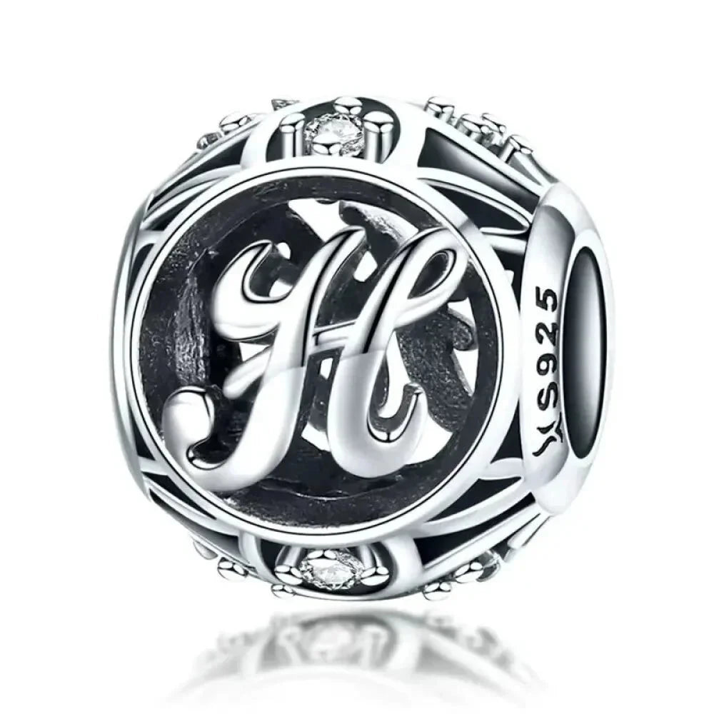 925 Sterling Silver Alphabet Charms - A to Z Letter Collection for DIY jewellery Making - Alphabet-H