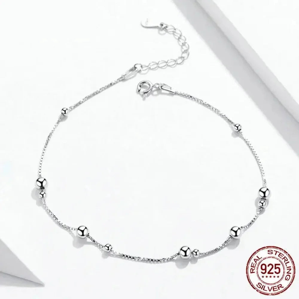 Minimalist Round Beads Anklet - Sterling Silver Chain Bracelet for Leg - Female Foot jewellery For Women - SCT005