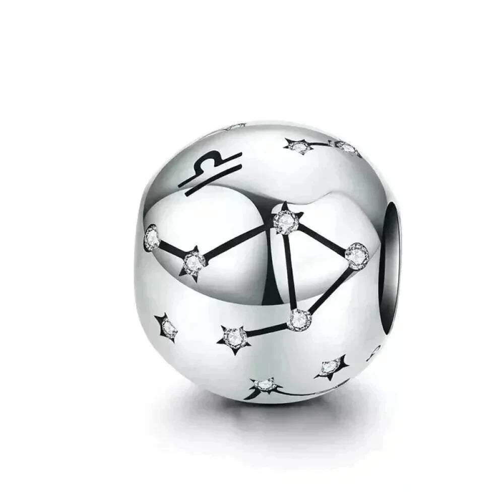 Vintage 925 Sterling Silver Twelve Constellations Star Sign Zodiac Beads Charms for DIY Bracelet Necklace - Libra