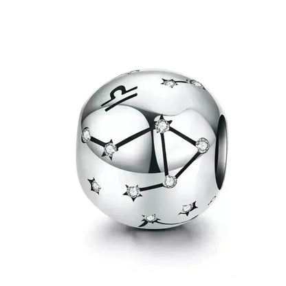 Vintage 925 Sterling Silver Twelve Constellations Star Sign Zodiac Beads Charms for DIY Bracelet Necklace - Libra