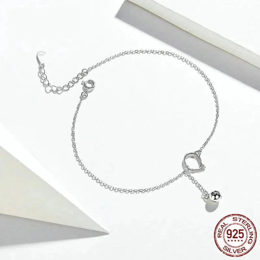 Elegant 925 Sterling Silver Bell and Cat Anklet for Women - SCT003 - Anklets