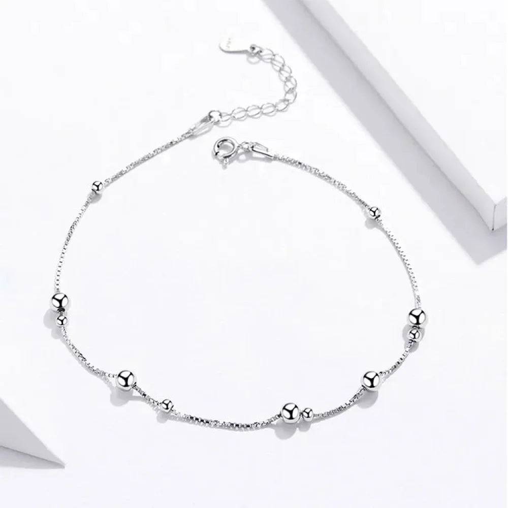 Minimalist Round Beads Anklet - Sterling Silver Chain Bracelet for Leg - Female Foot jewellery For Women - SCT005