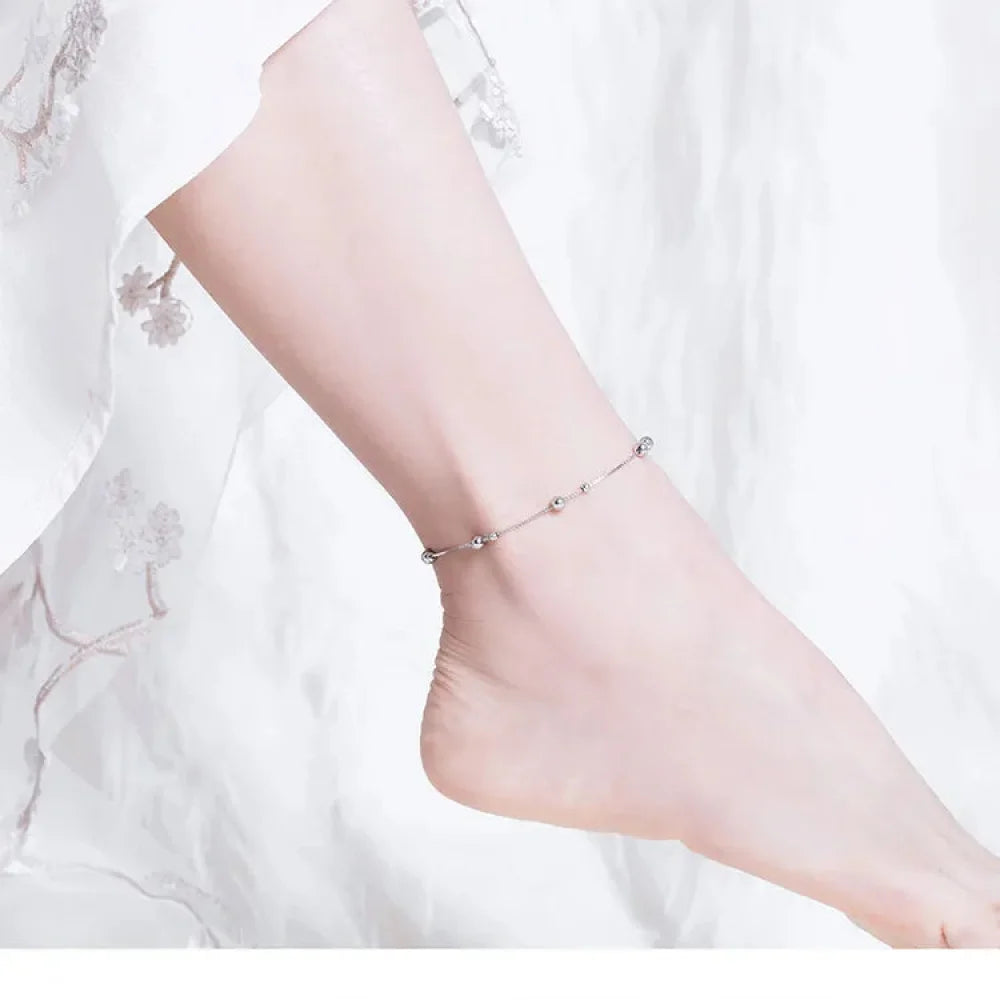 Minimalist Round Beads Anklet - Sterling Silver Chain Bracelet for Leg - Female Foot jewellery For Women - SCT005