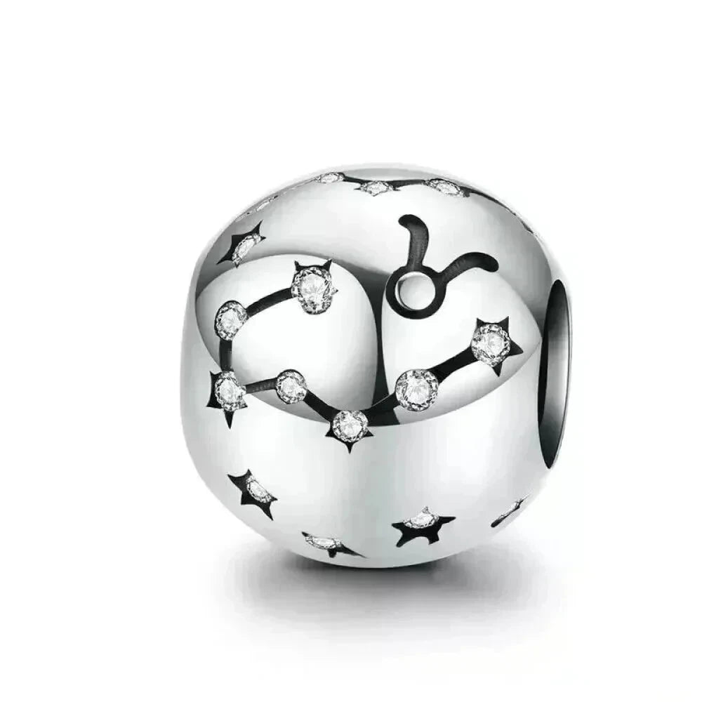 Vintage 925 Sterling Silver Twelve Constellations Star Sign Zodiac Beads Charms for DIY Bracelet Necklace - Taurus