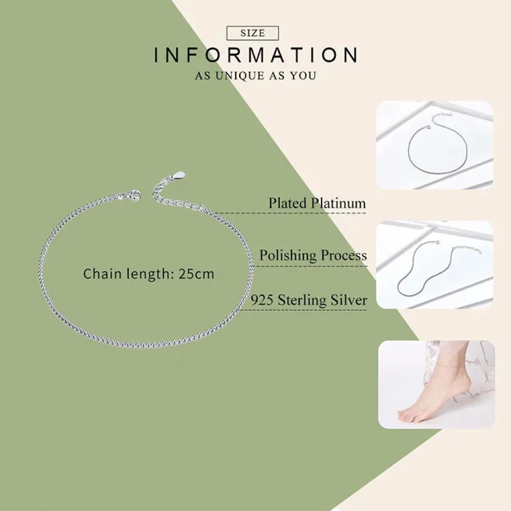 Simple Essential Bead Link Anklets - 925 Sterling Silver Bracelet for Foot jewellery