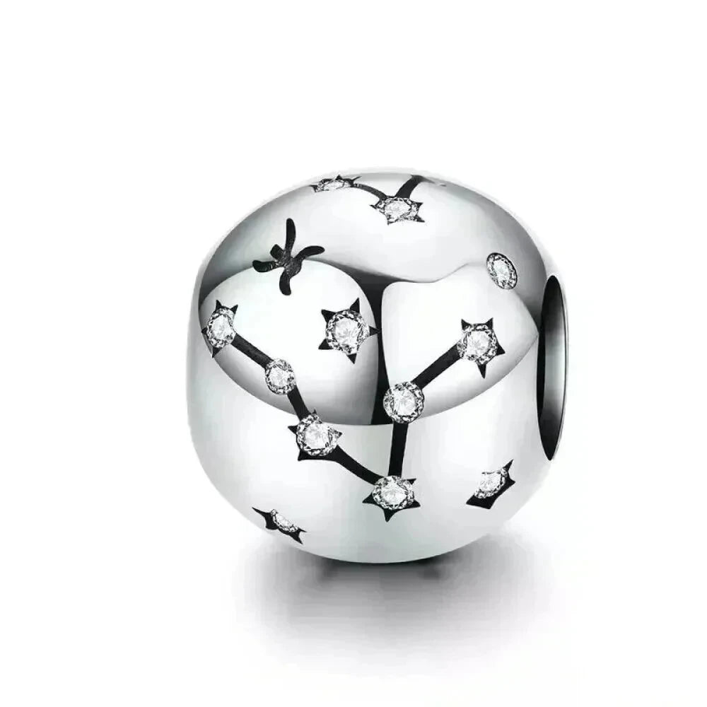 Vintage 925 Sterling Silver Twelve Constellations Star Sign Zodiac Beads Charms for DIY Bracelet Necklace - Pisces