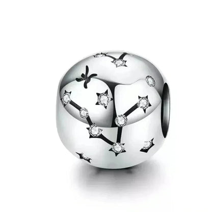 Vintage 925 Sterling Silver Twelve Constellations Star Sign Zodiac Beads Charms for DIY Bracelet Necklace - Pisces