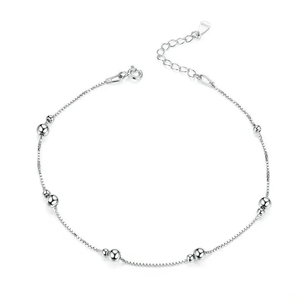 Minimalist Round Beads Anklet - Sterling Silver Chain Bracelet for Leg - Female Foot jewellery For Women - SCT005