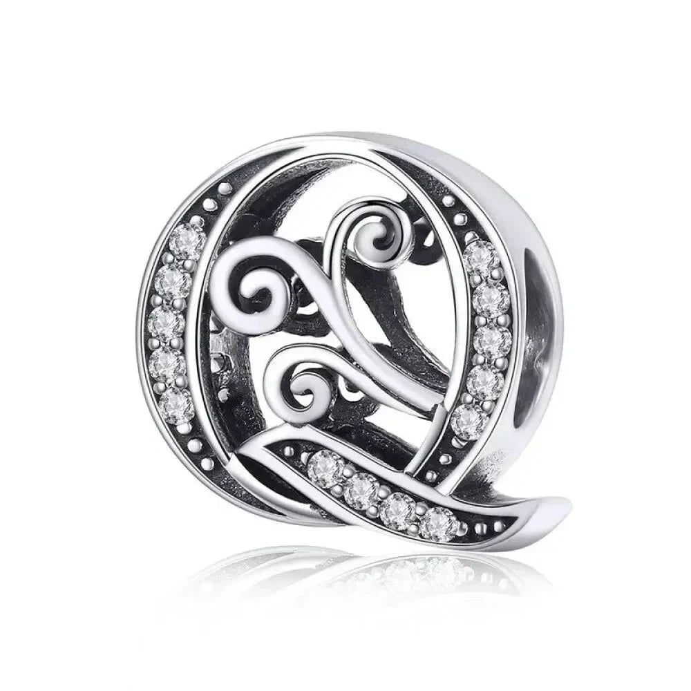 Chic 925 Sterling Silver CZ Alphabet Beads for Charm Bracelet - Vintage A to Z Letter Charms (BSC030) - Q