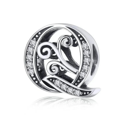 Chic 925 Sterling Silver CZ Alphabet Beads for Charm Bracelet - Vintage A to Z Letter Charms (BSC030) - Q