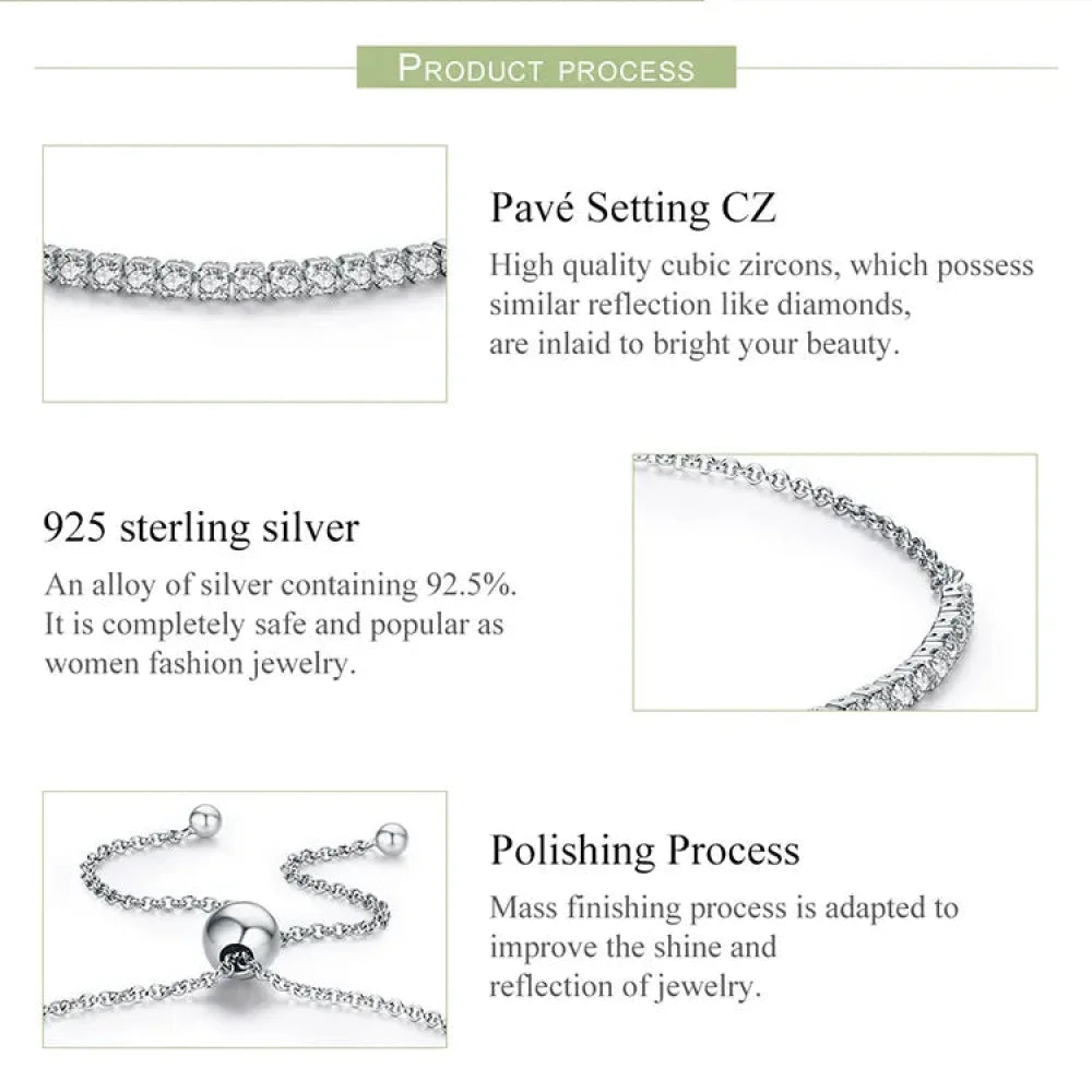 14K Gold Plated CZ Tennis Bracelet | Adjustable 925 Sterling Silver Slider for Women | Wedding jewellery Gift