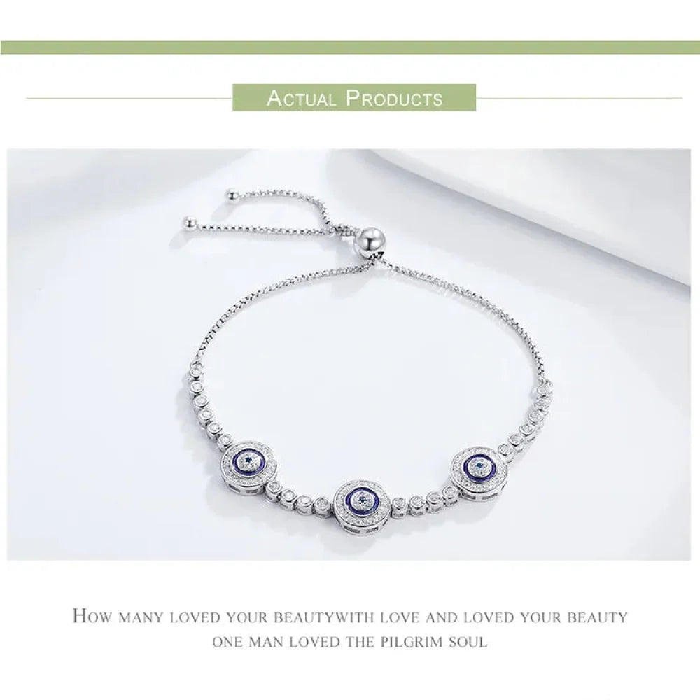 Genuine 925 Sterling Silver Luxury Evil Eye Tennis Bracelet - Blue Cubic Zircon Crystal Accent jewellery SCB002