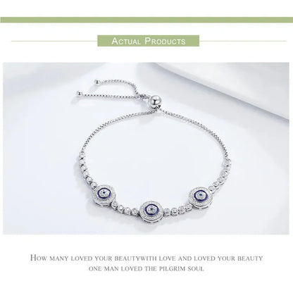 Genuine 925 Sterling Silver Luxury Evil Eye Tennis Bracelet - Blue Cubic Zircon Crystal Accent jewellery SCB002