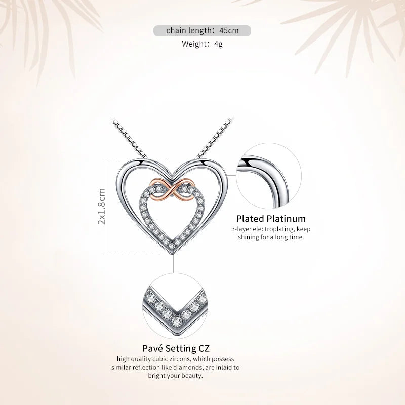 Entwined Hearts: Sterling Silver Infinity Necklace With Double Hearts Necklaces