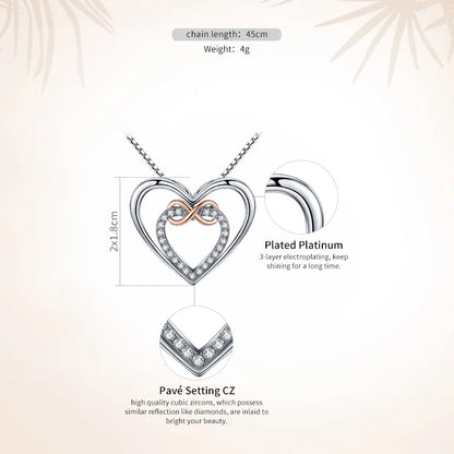 Entwined Hearts: Sterling Silver Infinity Necklace with Double Hearts - Necklaces