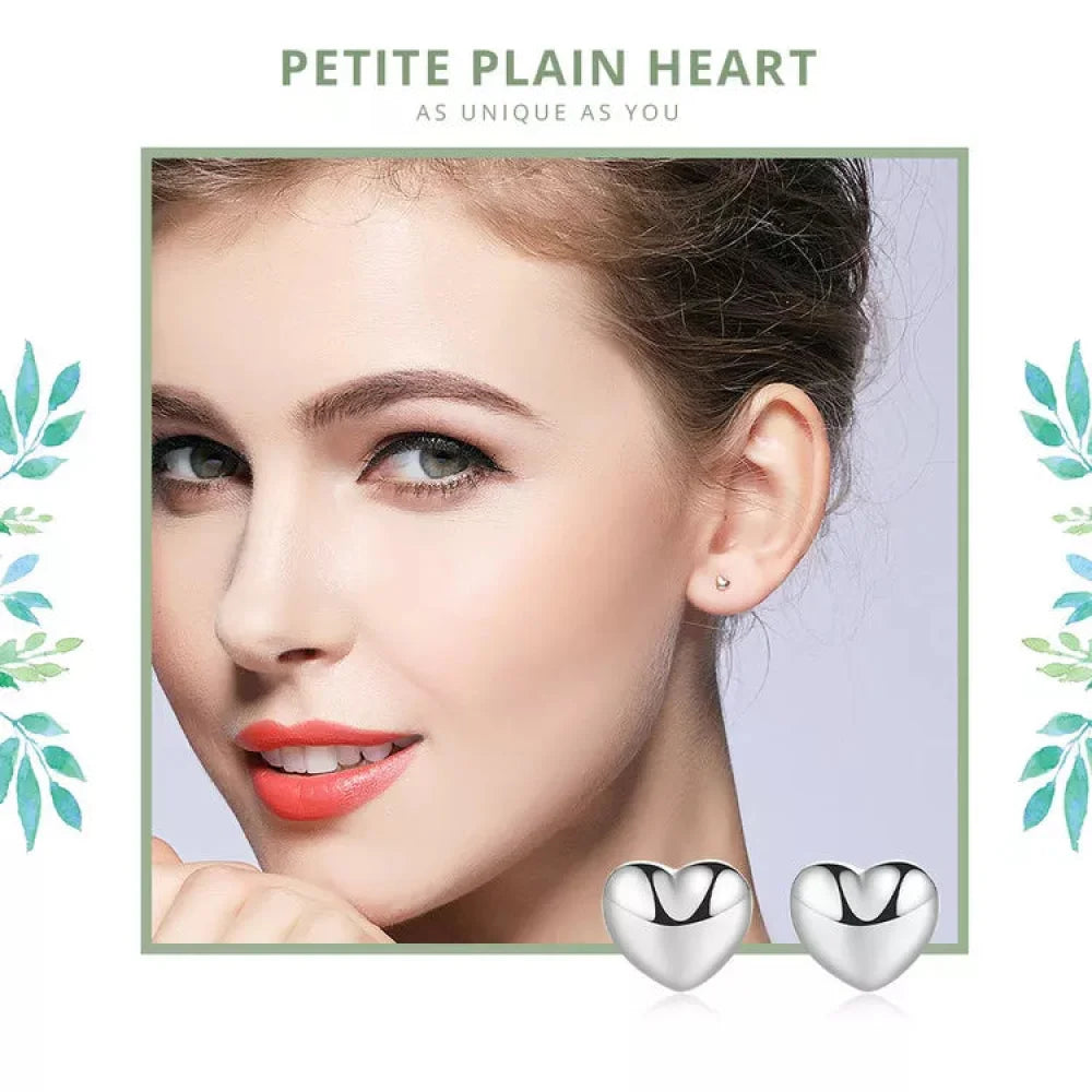 925 Sterling Silver Petite Plain Hearts Stud Earrings | Minimalist Fine jewellery