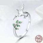 Springtime Elegance: Sterling Silver Tree Leaves & Bird Open Ring Rings