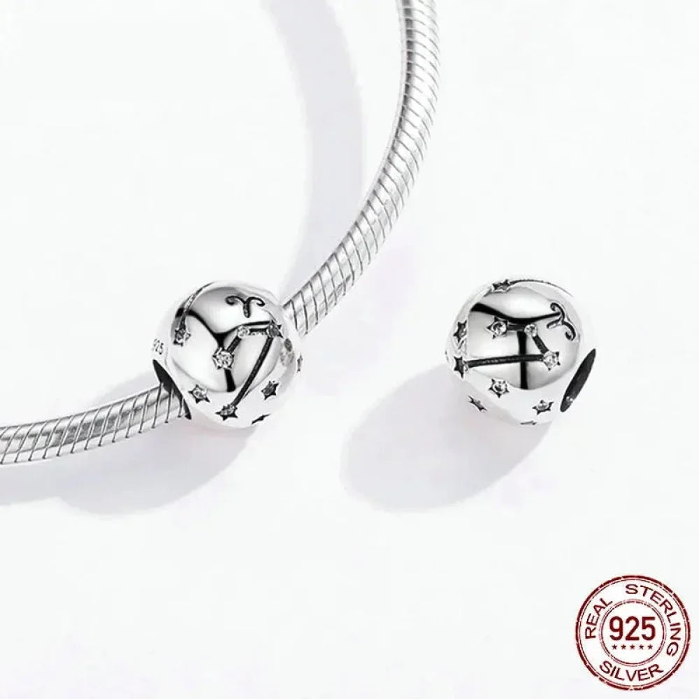 Vintage 925 Sterling Silver Twelve Constellations Star Sign Zodiac Beads Charms For Diy Bracelet Necklace