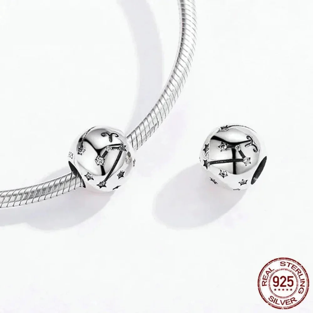 Vintage 925 Sterling Silver Twelve Constellations Star Sign Zodiac Beads Charms for DIY Bracelet Necklace