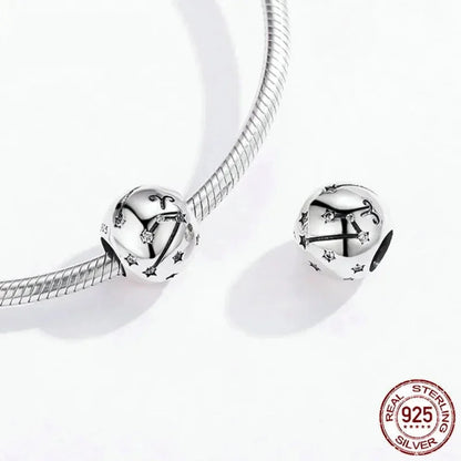 Vintage 925 Sterling Silver Twelve Constellations Star Sign Zodiac Beads Charms for DIY Bracelet Necklace