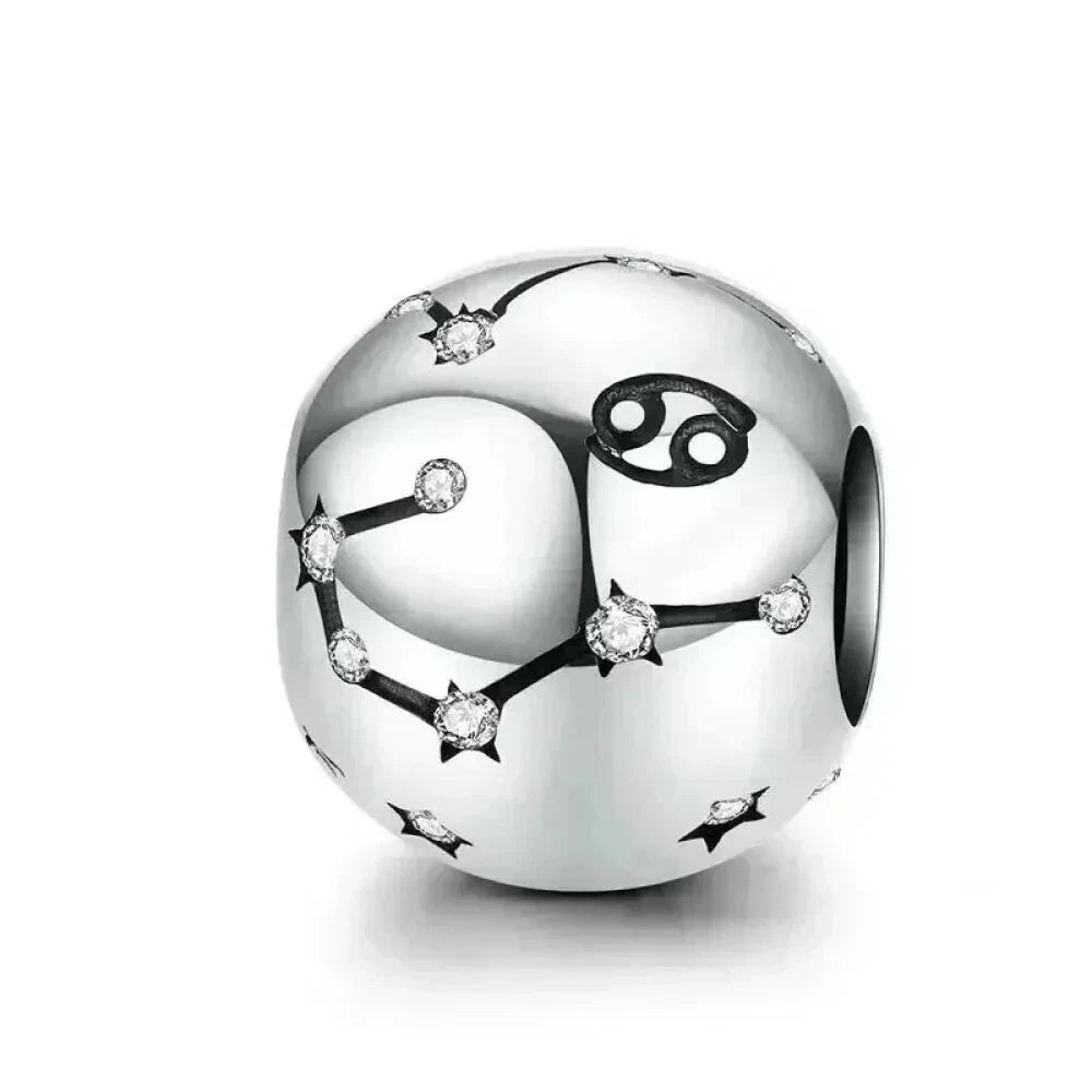 Vintage 925 Sterling Silver Twelve Constellations Star Sign Zodiac Beads Charms for DIY Bracelet Necklace - Cancer